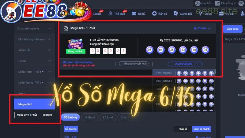 Cược xổ số Mega 6/45