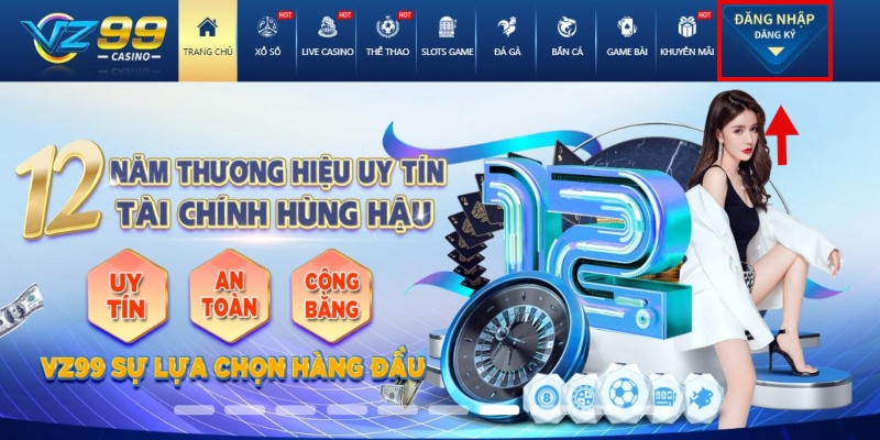 Chọn mục đăng nhập tại giao diện trang chủ vz99