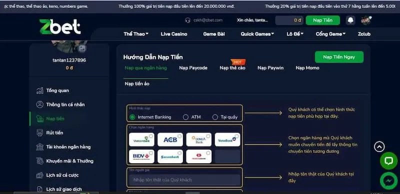 Hướng Dẫn Nạp Tiền Zbet Nhanh Chóng Và An Toàn